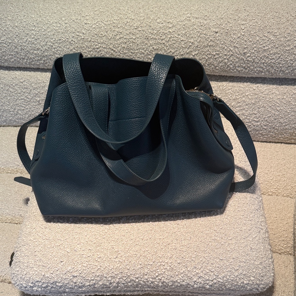 Cuyana Teal Leather Messenger Bag